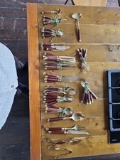 Copper Coloured Cutlery Set With Wooden Handes. Full Set Fine Dining