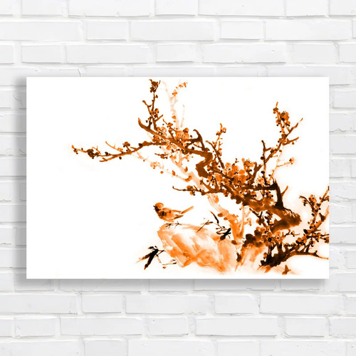Chinese bird painting - chinese, orange