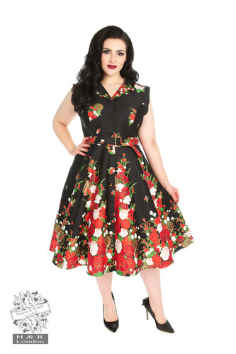 Black floral shirtwaist - black,