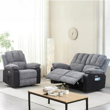 Electric Recliner 1/2 Sofa Cord Fabric Armchair Massage Heat Lounge Living Room