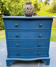 BOW FRONTED CHEST OF DRAWERS IN FARROW & BALL STIFFKEY BLUE