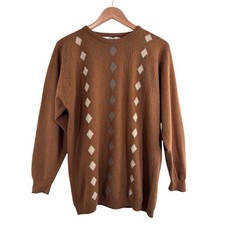 Vintage Pringle Of Scotland Jumper Size M Wool Knit Argyle Diamond Retro Sweater