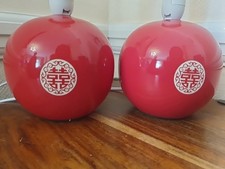 Pair of Oriental Style Retro Small Red Ball Table Lamp with Cord & Switch