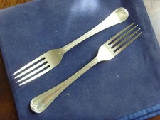 PAIR ANTIQUE SOLID SILVER OLD ENGLISH THREAD PATTERN DESSERT FORKS LONDON 1859