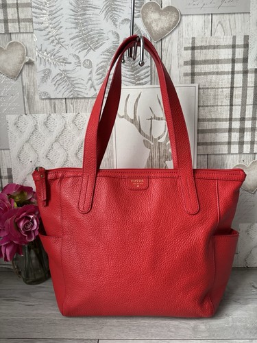 Fossil red leather tote bag - red,