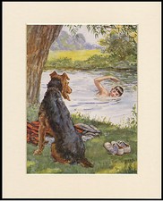 AIREDALE TERRIER WATCHES BOY