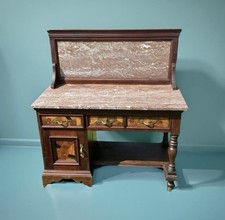 Antique Mahogany And Walnut Marble Top Washstand Side Table With Drawers