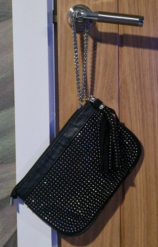 Black studded clutch hand bag - black,