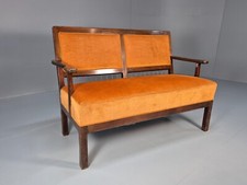 Vintage 1940s Danish Bench Sofa Orange Velour Brass Decoration  EB9656 M2SS