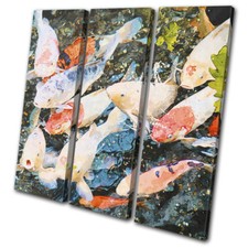 Koi Carp Pond Fish Paint Animals TREBLE CANVAS WALL ART Picture Print