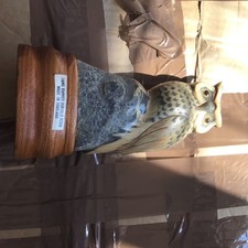 Hand Carved Buffalo Horn Owl On Plinth Very Good Condition 7”tall 