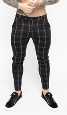 GINGTTO Mens Chinos, Skinny Fit Stretch Black Plaid, Tapered Leg for Men (New)