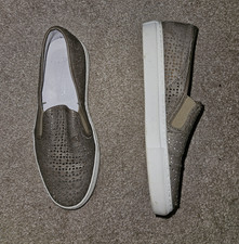 LADIES RUSSELL & BROMLEY BROWN/GREY SLIP ON LEATHER TRAINERS FLAT SHOES 37 UK 4