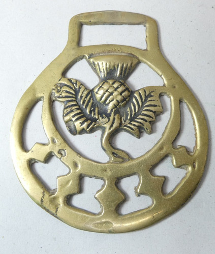 Brass horse harness thistle - horse,