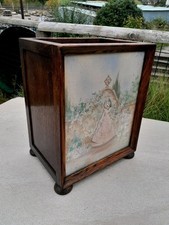 Antique Oak Waste Paper Office Bin With Needle Work Art Walking Stick Stand 
