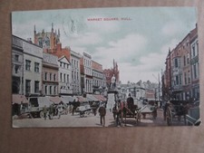 Postcard of Market Square, Hull (Street view, shop, horse drawn vehicles, stalls