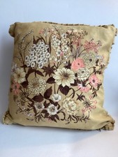 Vintage BHS Retro 70’s Mustard Gold Floral Cottage Frilled Square Cushion 35cm