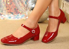 LADIES RED FAUX LEATHER MARY JANE SHOES SIZE 10 TRANSVESTITE TV DRAG QUEEN