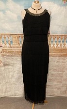 Dress 16 Black Fringe Gold Sequin Gatsby Flapper Evening Peaky Blinders Maxi