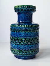 VINTAGE BITOSSI ITALY CERAMIC POTTERY 8" VASE ALDO LONDI RIMINI BLUE MID CENTURY