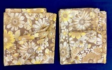 Vintage 1970’s Pair Floral Flat Sheets beige Yellow Small Double 88” X 100” #VK
