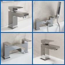 Modern Chrome Bathroom Square Tap Sets | Basin & Bath Taps with Shower & Waste