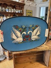 Vintage Blue Italian Mid-Century Serving Tray With Swans - Retro!