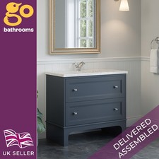 1000mm Bathroom Vanity Unit Traditional Marble Top 2 Drawer Grey Storage Unit