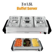 200W Buffet Warmer Food Server Hot Plate 3 Tray 1.5L Adjustable Temprature