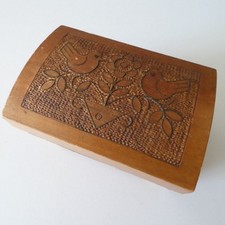 Vintage Wooden Box Wirework Birds Folk Art Scandi Hinged Domed Lid Jewellery