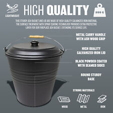 12L METAL ASH BUCKET WITH LID WOODEN HANDLE FIREPLACE CONTAINER LITRE COAL BIN