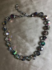 VINTAGE Dark Aurora Borealis Rainbow Glass Necklace Large Faceted Beads