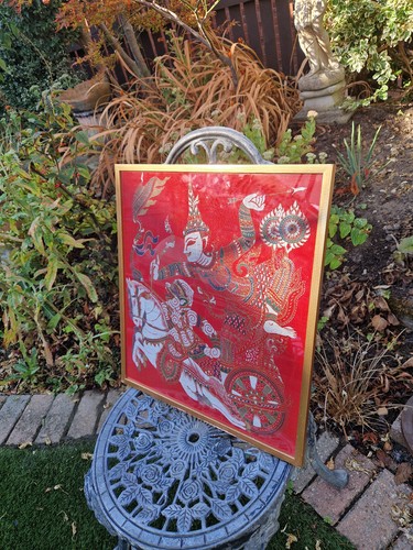 Framed thai silk painting - silk,