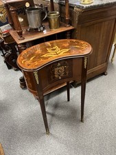 French Louis XVI Style Kidney Shaped Marquetry Bedside Lamp Table with 3 Drawers
