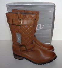 Ella Ladies Tan Womens Shoes Quilted Zip Up Ankle Boots RRP £50 New UK Size 8