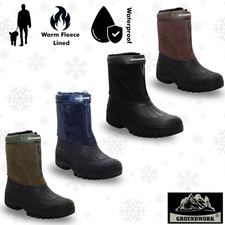 Mens Wateproof Winter Boots Warm Wellies Hiking Fur Lined Thermal Zip Farm Yard