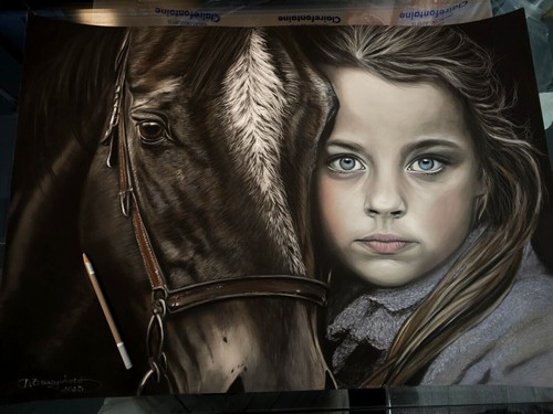 Horse with girl portrait