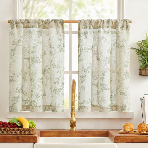 Green floral linen blend - green,