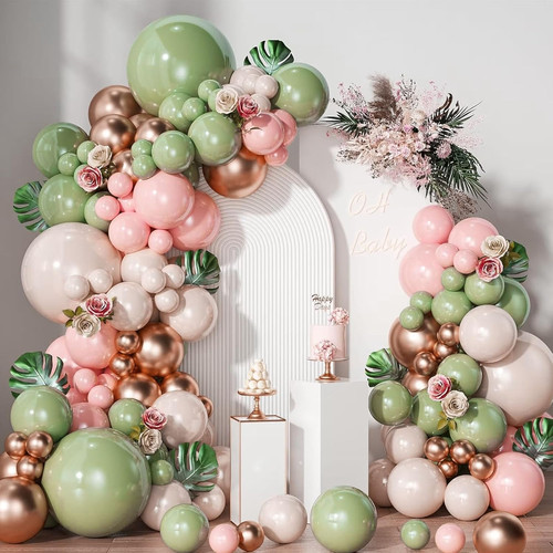 Sage green pink balloon arch - pink,