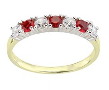9ct Yellow Gold on Silver Simulated RUBY & CZ Eternity Ring sizes J - S
