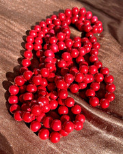 VINTAGE 1930s CHERRY RED BAKELITE NECKLACE 70CM HAND KNOT ROUND BEADS