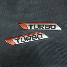 2x Left Red Chrome TURBO Metal Sticker Badge Emblem Decal 3D Luxury Car Coupe V6