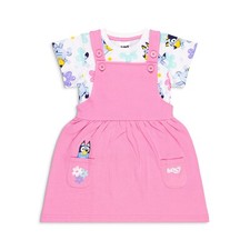 Bluey Girls Pinafore Dress & T-Shirt Set | Pink Dress with Pockets - Adjustable