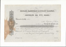 Paisley Barrhead & Hurlet Railway Shares Certificate for Five Shares  c 1848