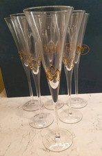 CHAMPAGNE FLUTES/ GLASSES  boxed set of 6  Tall gold twist detail