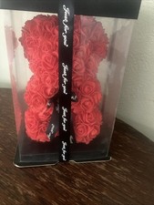 Rose Bear with Transparent Gift Box & Black Ribbon, Rose Petals Teddy Bear (Red)