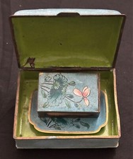 Antique Chinese Cloisonne Smoking Set w/ Footed Box, Matchbox Holder and Tray