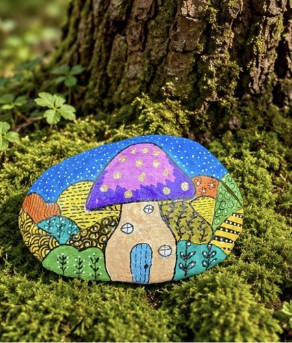 Hand painted pebble stone - painted,