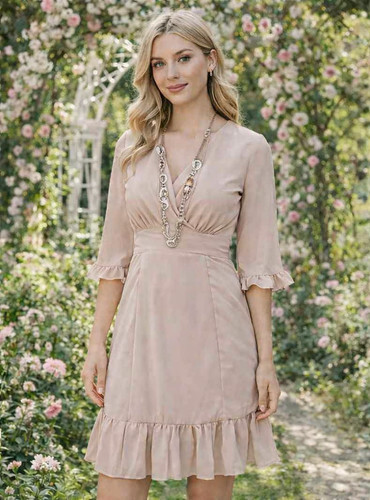 New pink belted lined dress