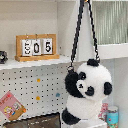 Cute panda plush crossbody bag - plush,